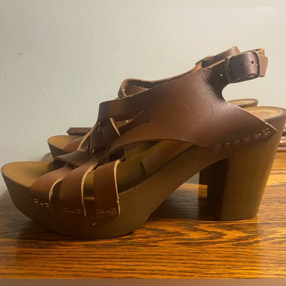 Levi’s Boho Chunky Braided Leather & Wood Platform Sandals Women’s Size 8